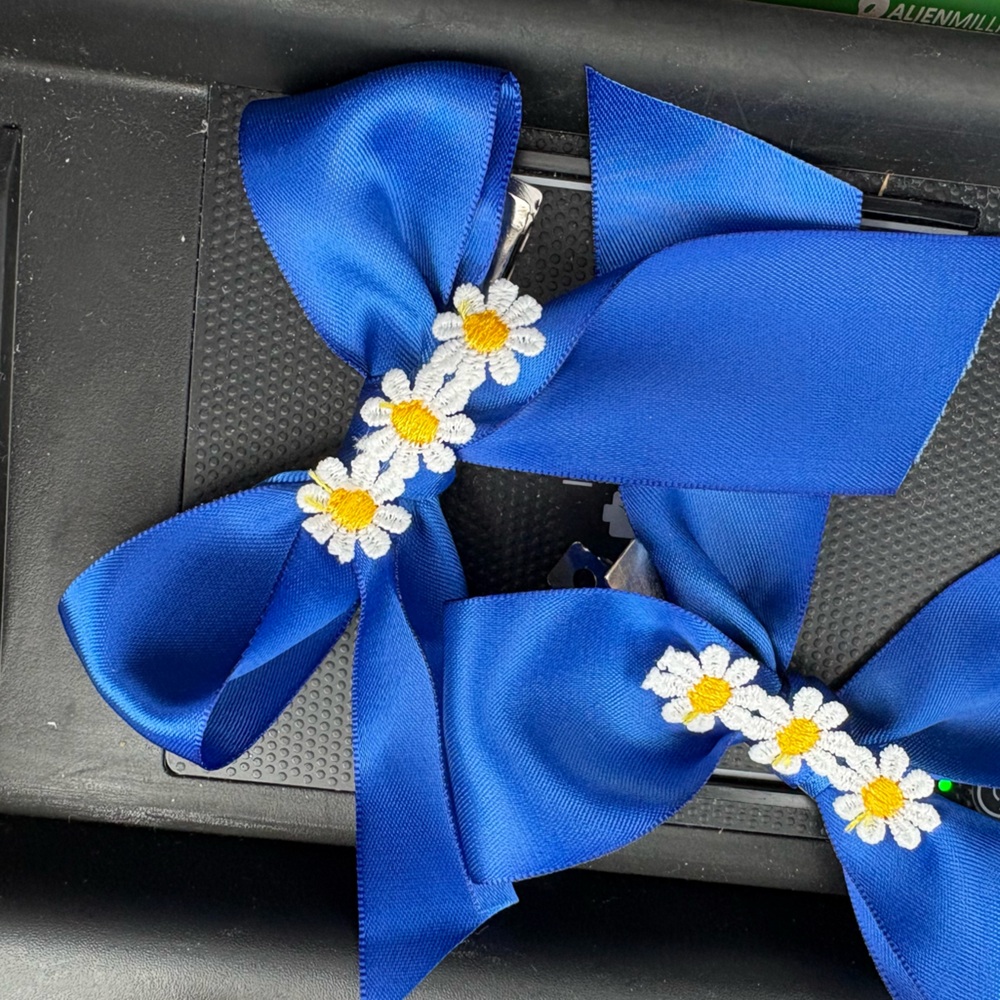 Daisy Blue Ribbon Hair Bow